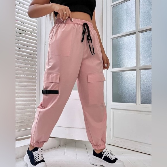 SHEIN Pants - Plus Size Dusty Pink Cargo Pants with Flap Pockets & Drawstring Waist - Size 3XL